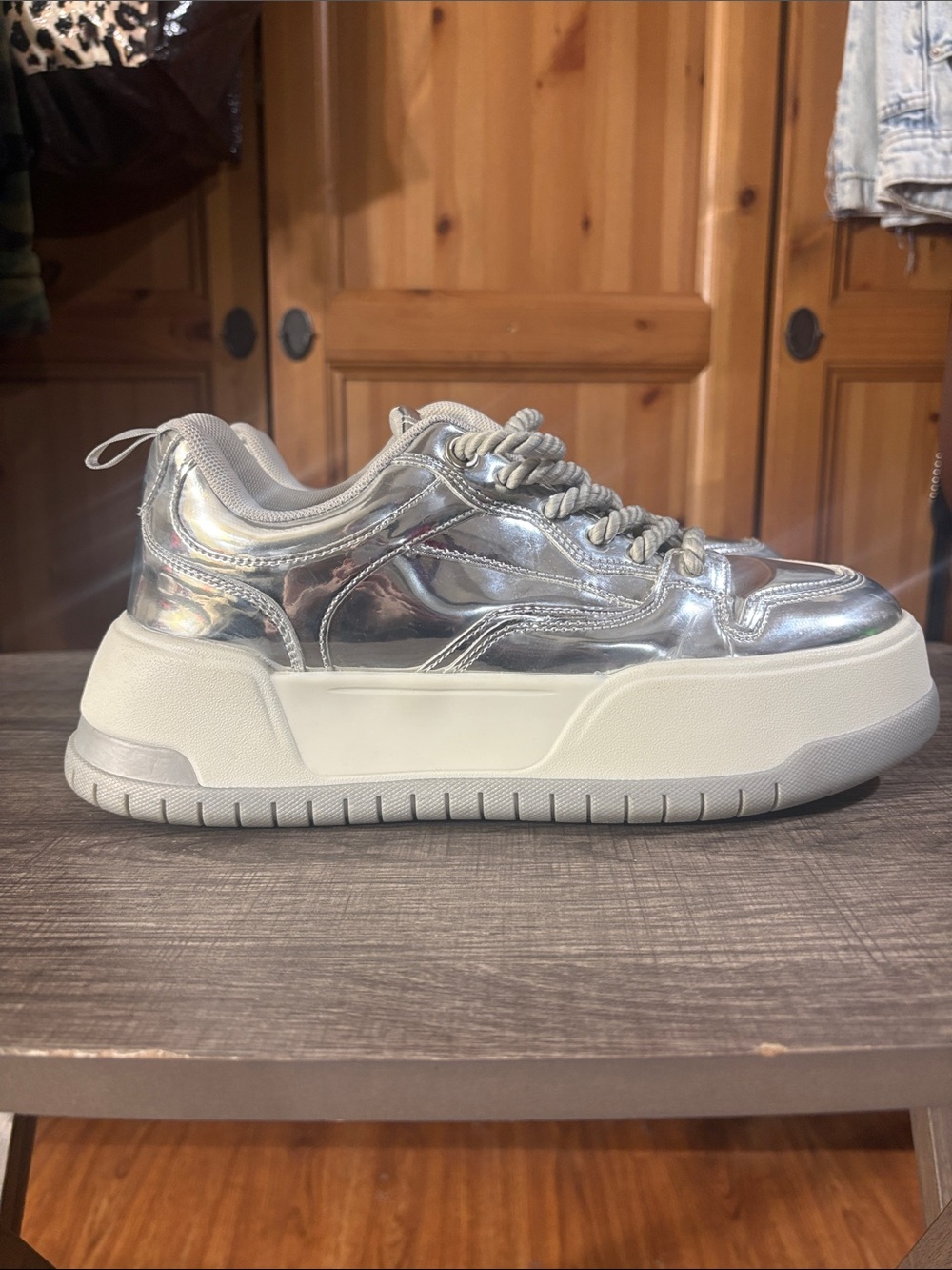 ASOS Silver Mirror-Effect Chunky Platform Trainers - Picture 2 of 8